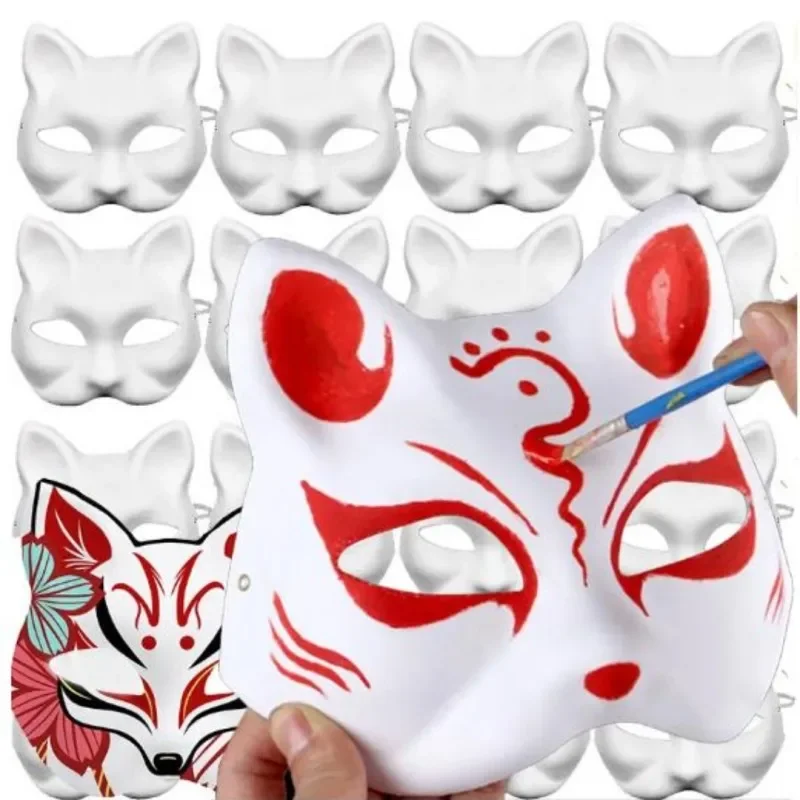 1pc Mesh Yarn Eyes Cat Face White Mask Matte Fox DIY Blank PVC Masks Halloween Party Masquerade Cosplay Dress Up Props