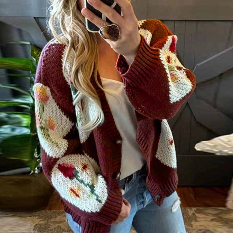 

Новая осенне-зимняя вязаная верхняя одежда с принтом, женский свитер, пальто, женский повседневный кардиган с длинными рукавами, женское пальто