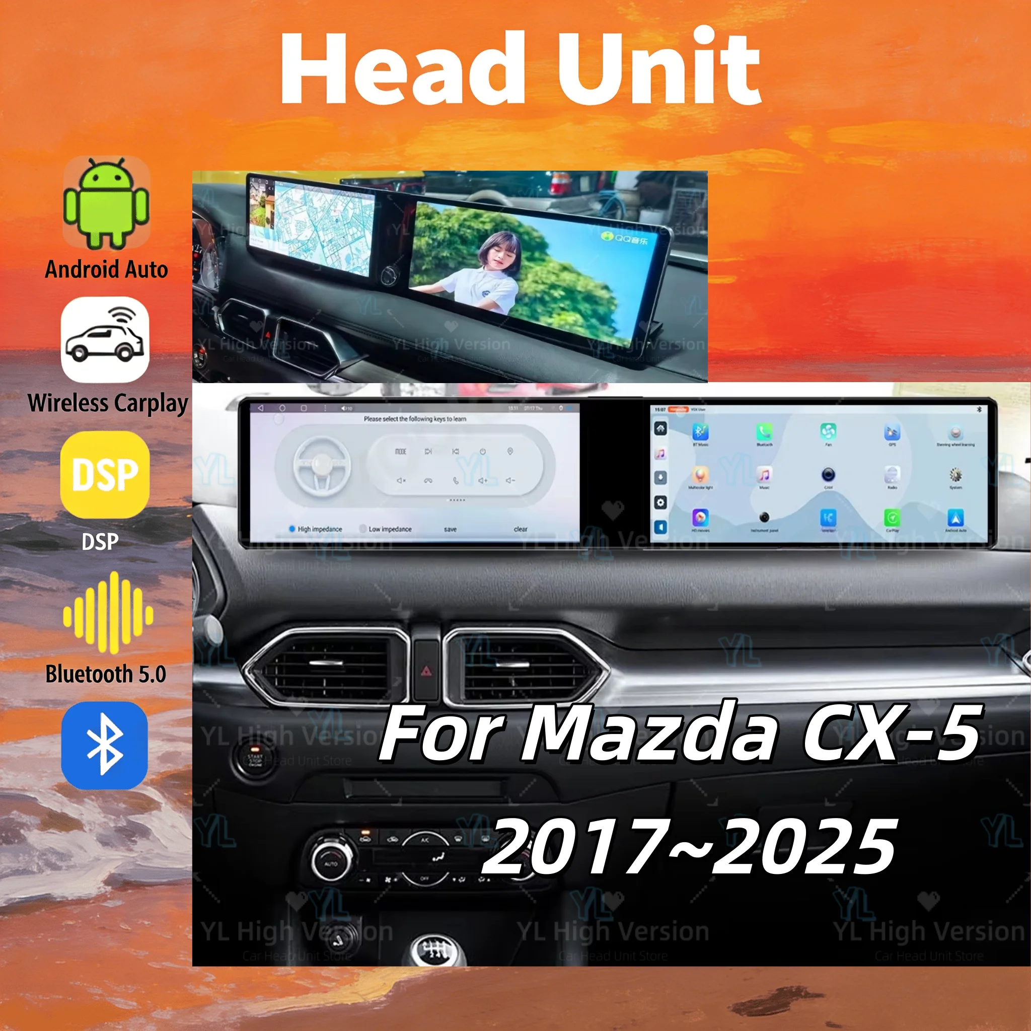 

Dual Screen 12.3 Inch Android 13.0 CarPlay Car Radio For Mazda CX-5 2017-2025 Touch Screen Multimedia Player GPS Navi DSP BT 5.0