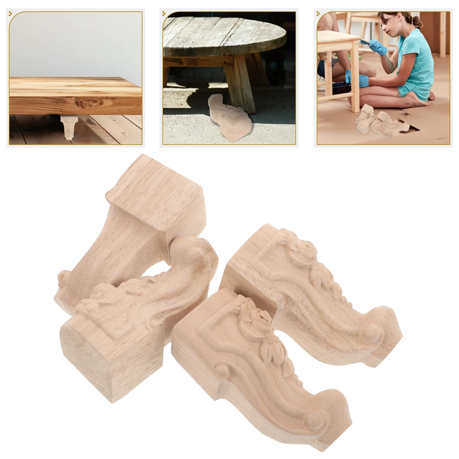 

4pcs Solid Wood Table Legs Carved European Style Furniture Feet For Sofa Dresser Coffee Table Replacement Wooden Legs Set Couch