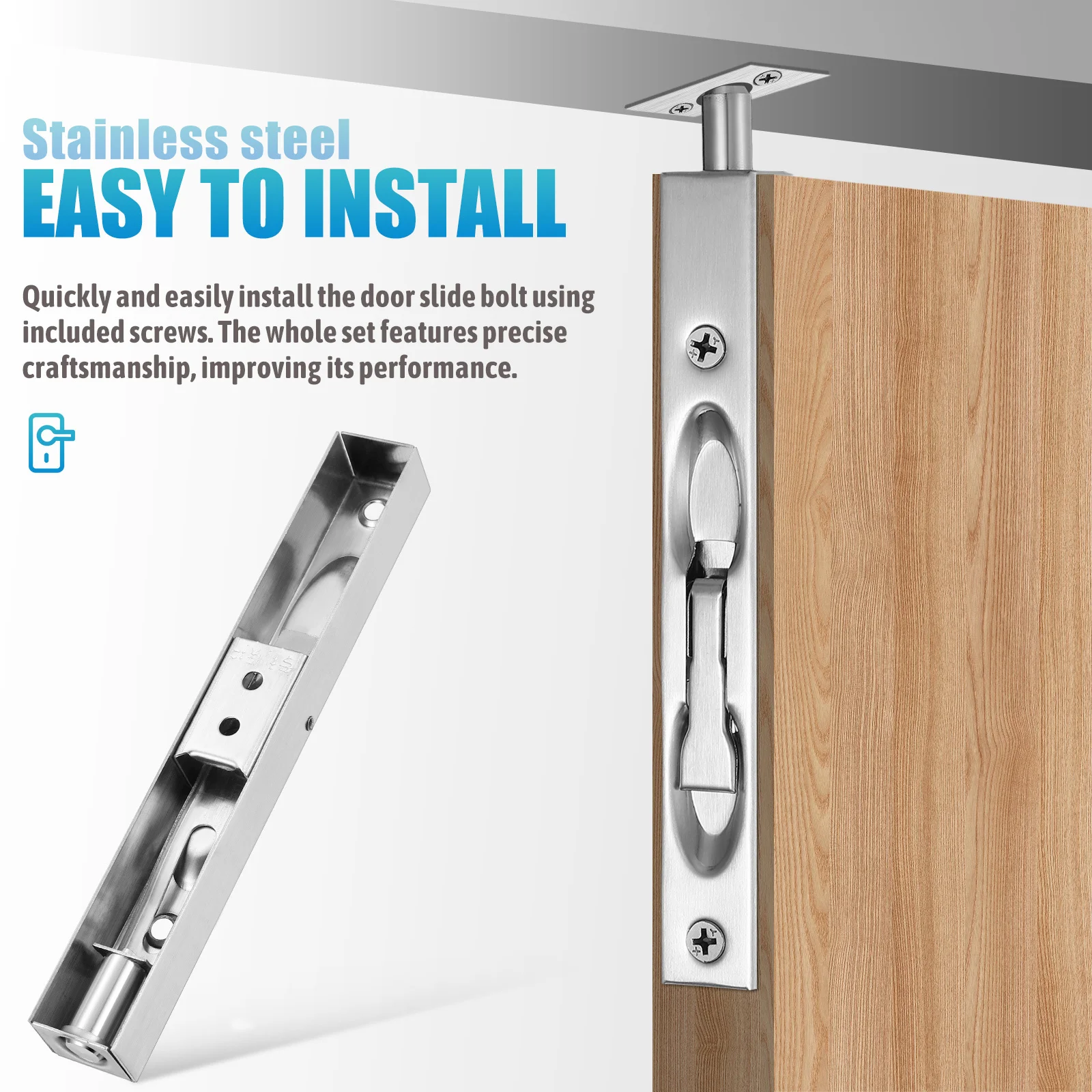 2세트 도어 보안 볼트 플러시 래치 더블 도어용 스테인리스 스틸 숨겨진 잠금 슬라이드 메커니즘 설치가 쉬운 하드웨어