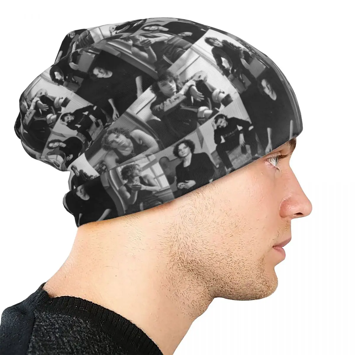 أبيض وأسود ميسون لهم الكولاج Skullies قبعة حريمي دافئة الخريف الشتاء في الهواء الطلق قبعة محبوك بونيه قبعات الرجال النساء الكبار