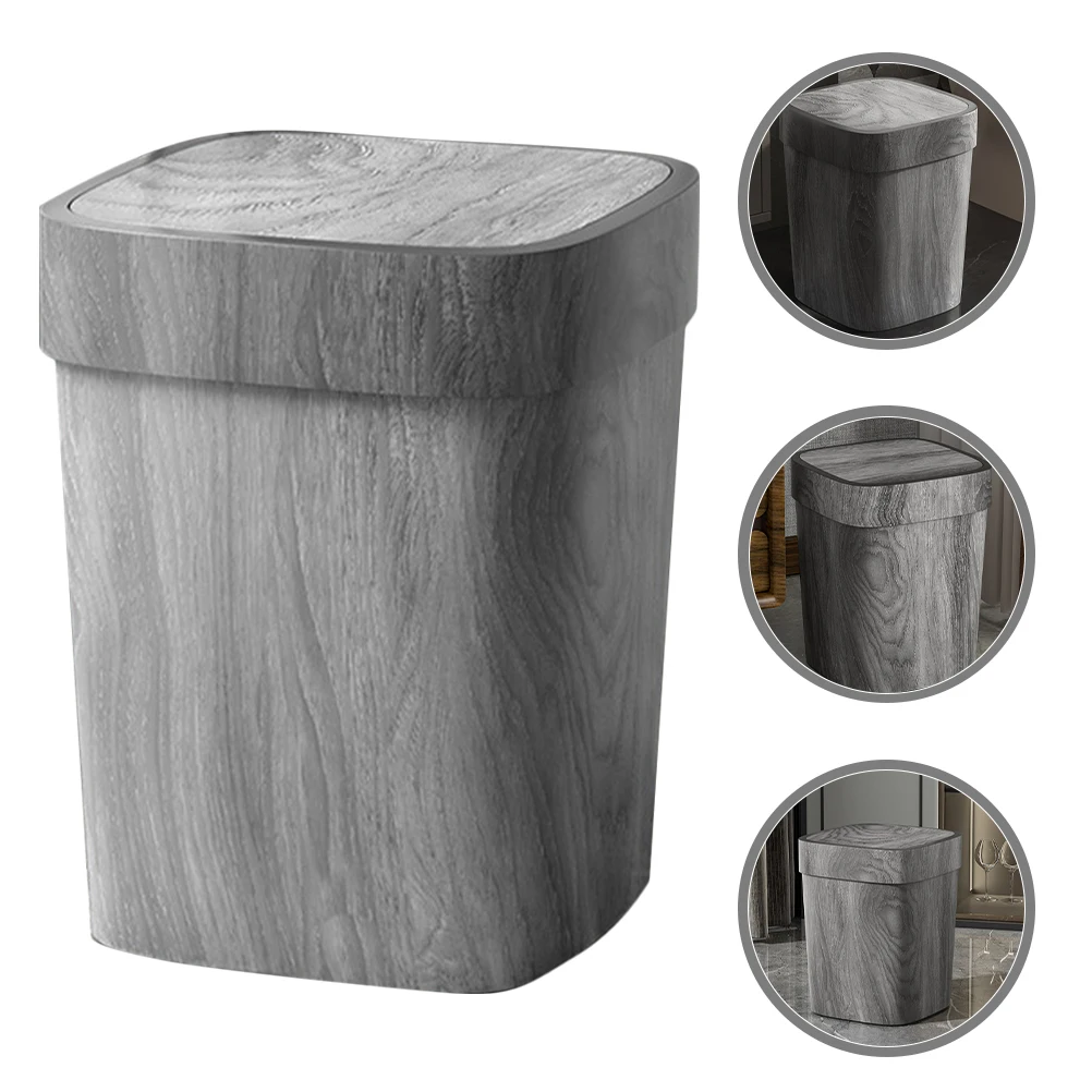 

Retro Wood Grain Swing Lid Trash Can Kitchen Waste Basket Home Garbage Bucket Living Bathroom Office Small Flip