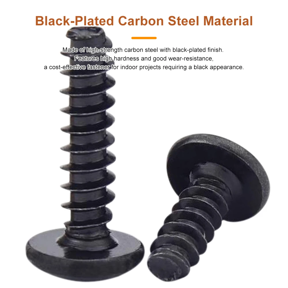 20-50pcs Black Plated Carbon Steel Phillips Drive Truss Head Flat Tail Tapping Screw M3 M3.5 M4 M5 Cross Head Self Tapping Screw