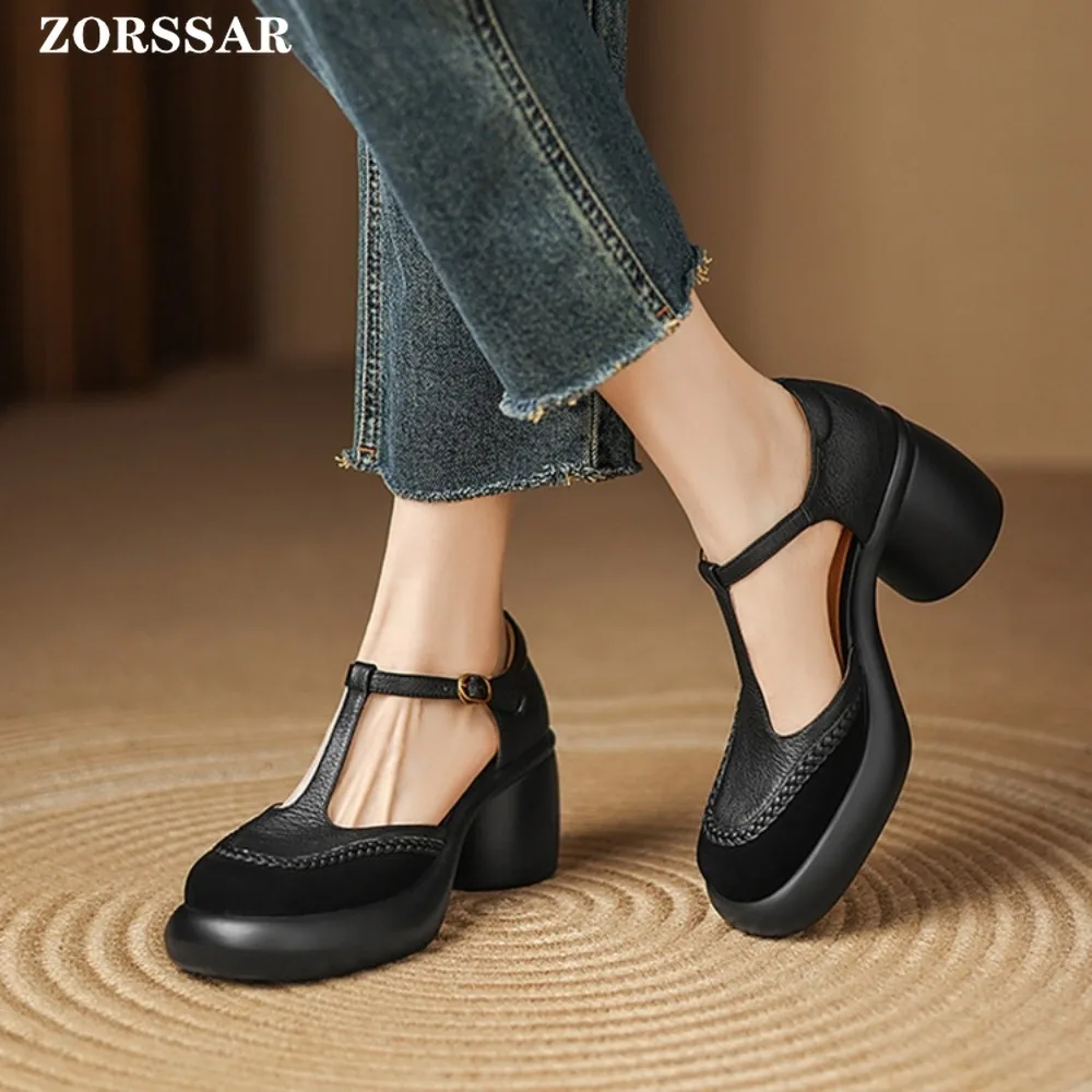 

Women Sandals 2025 New Summer High Heels Closed Toe Single Sandals Thin Mid-heeled Fashion Hollow Round Toe Women Sandals