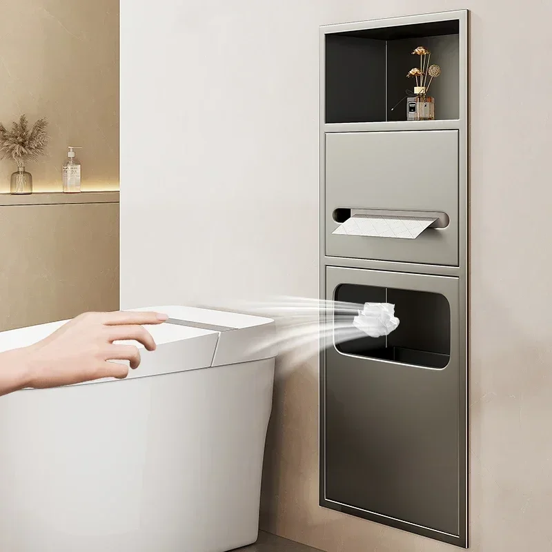 Ниша для унитаза, встраиваемая полка для мусорного бака для ванной комнаты, дверной нишевый шкаф из нержавеющей стали 304, готовый продукт