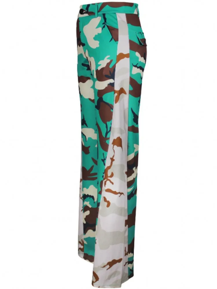 Pantaloni da donna con stampa mimetica lucida Pantaloni a vita alta da lavoro d'ufficio Lady Pantaloni autunnali a figura intera Capris 2026 Primavera Estate