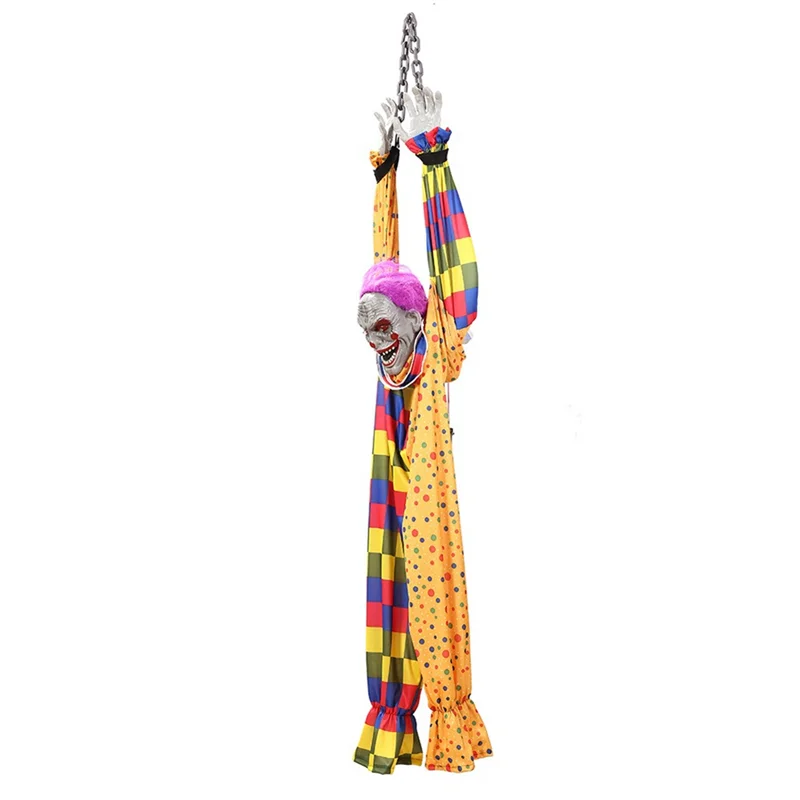 5.6 Ft Halloween Hanging Animated Talking & Shaking Scary Clown with Chain, Touch Activated for Halloween Decor