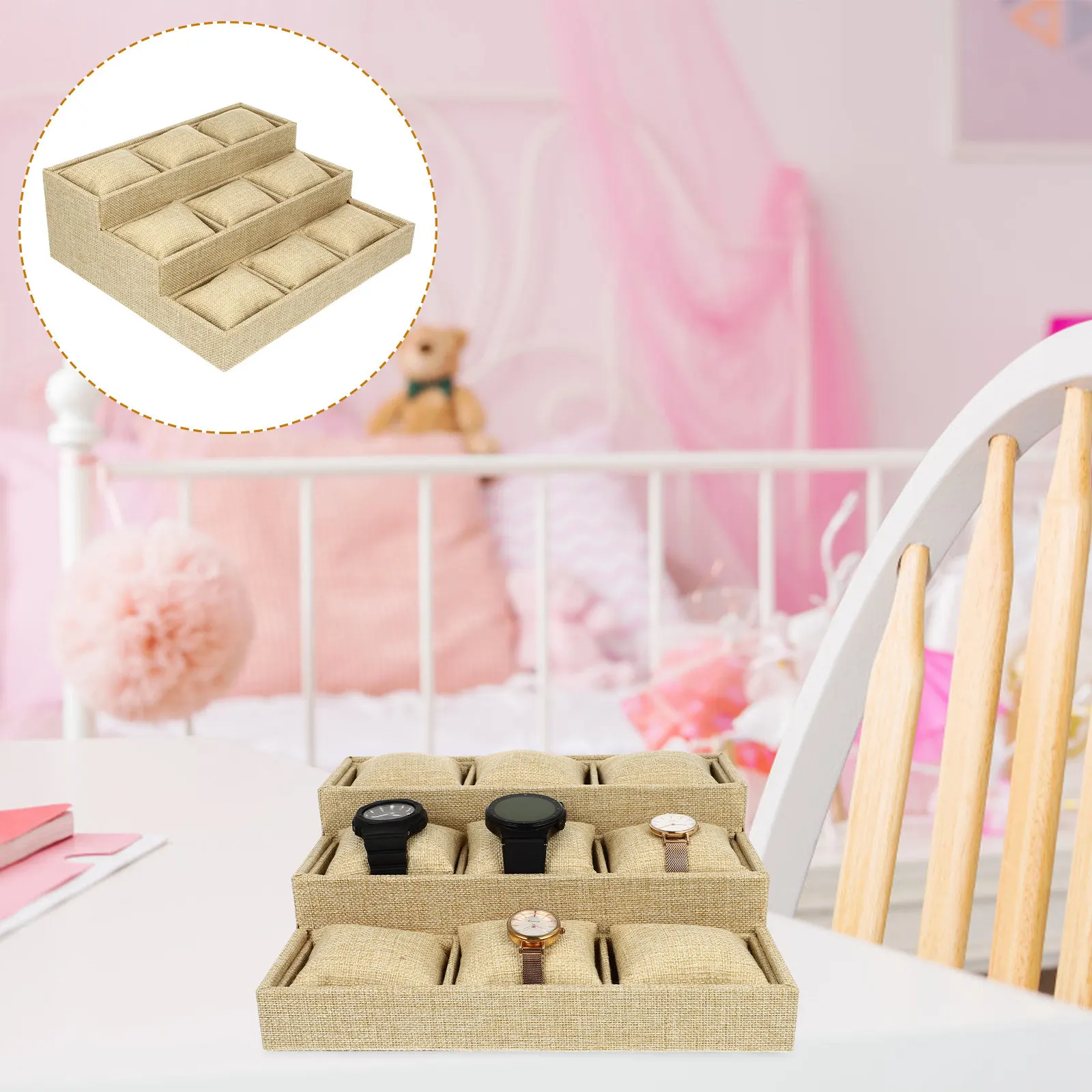 

1Set Classic Tray Multi Purpose Storage Case with Soft Pillow for Watches Jewelry Desktop Organizing Tray Ring