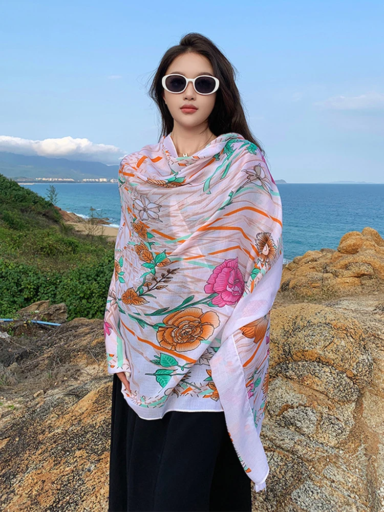 

Women Chiffon Hijab Bikini Cover Up Silk Scarf Sweet Floral Print Female Bandana Scarve Sarong Beach Holiday Wrap Shawl Bufanda