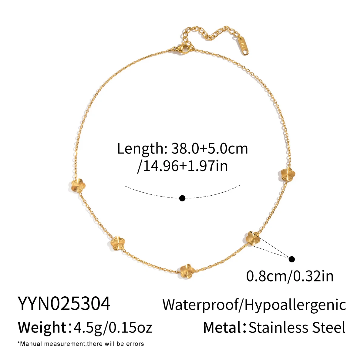 Miia Schmuck 18K PVD Vergoldete Edelstahl-Halskette mit fünf geprägten Kleeblättern, zierlicher Luxusschmuck für Damen – Detail 5