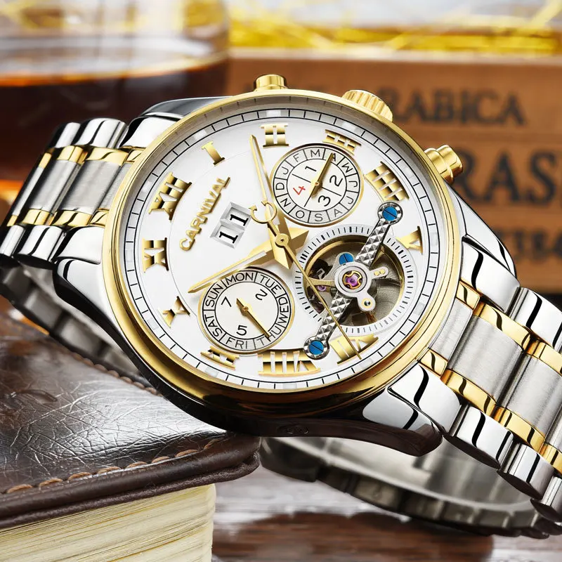 

Montres Hommes CARNIVAL Brand Mens Mechanical Watch Luxury Automatic Movement Gold Wristwatches Waterproof for Men Reloj Hombre