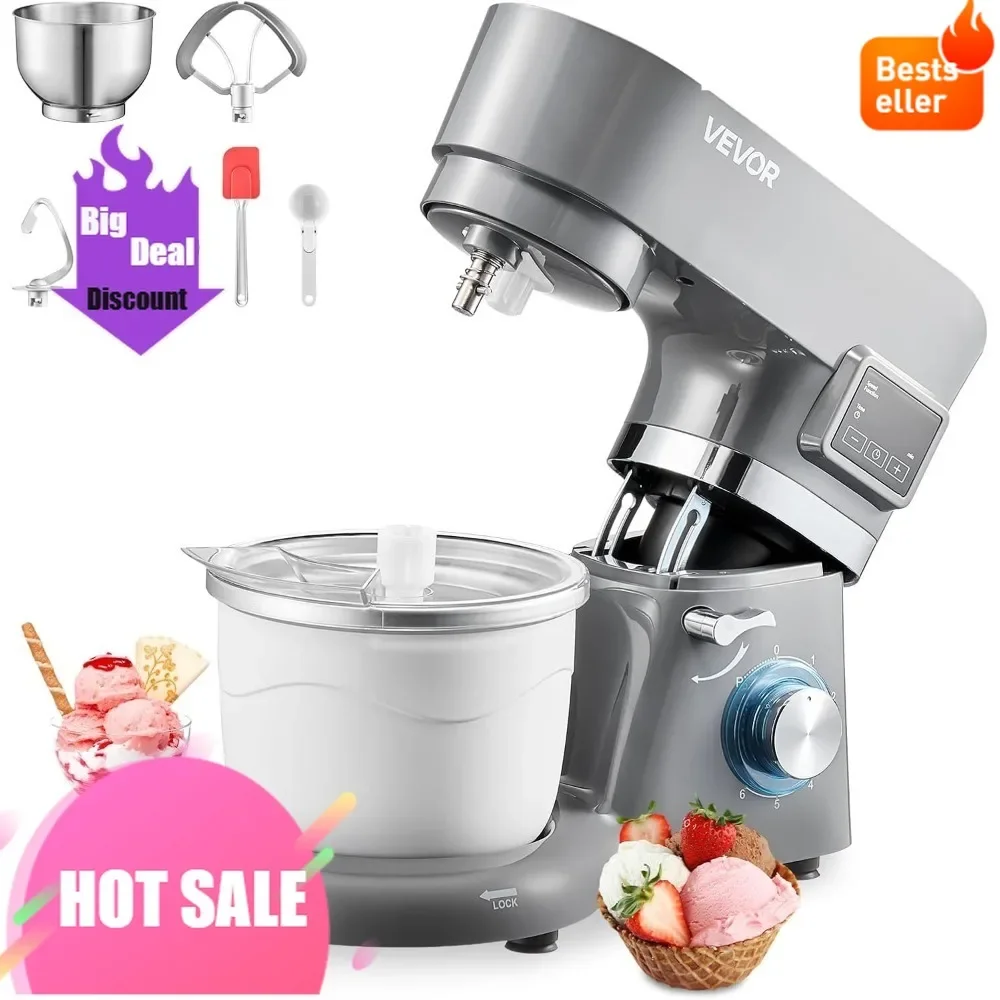 

1.8 Quart VEVOR Electric Ice Cream Maker with 6-Speed Mixer, LED Display, Timer, and Mixing Accessories