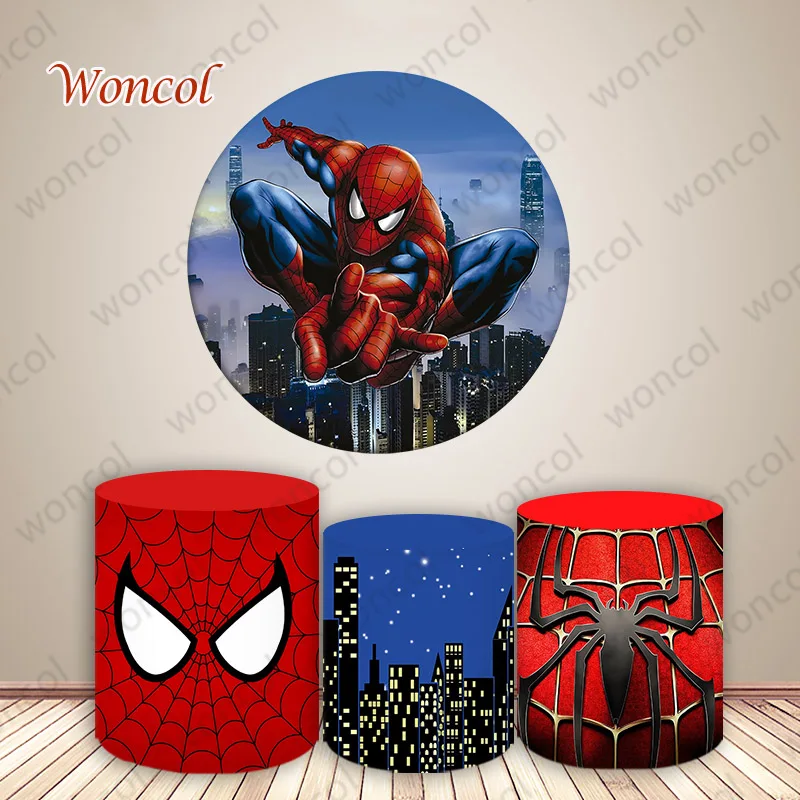 Marvel Spiderman Round Backdrop Spider Web Spider Backdrop Boy Birthday Spider Man Cylinder Cover Decorations Photo Booth Prop