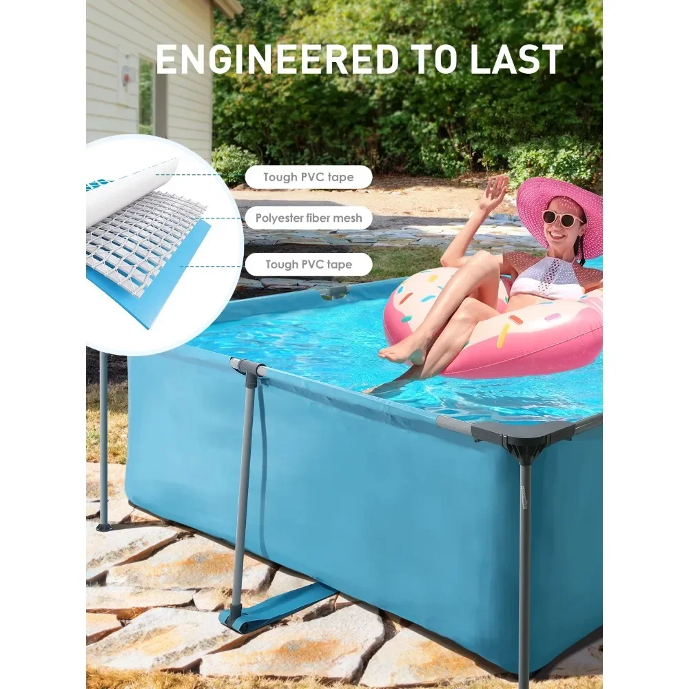 Modern 15FT Rectangular Frame Swimming Pool Metal Outdoor Backyard Above Ground Pool Family Adults Splash