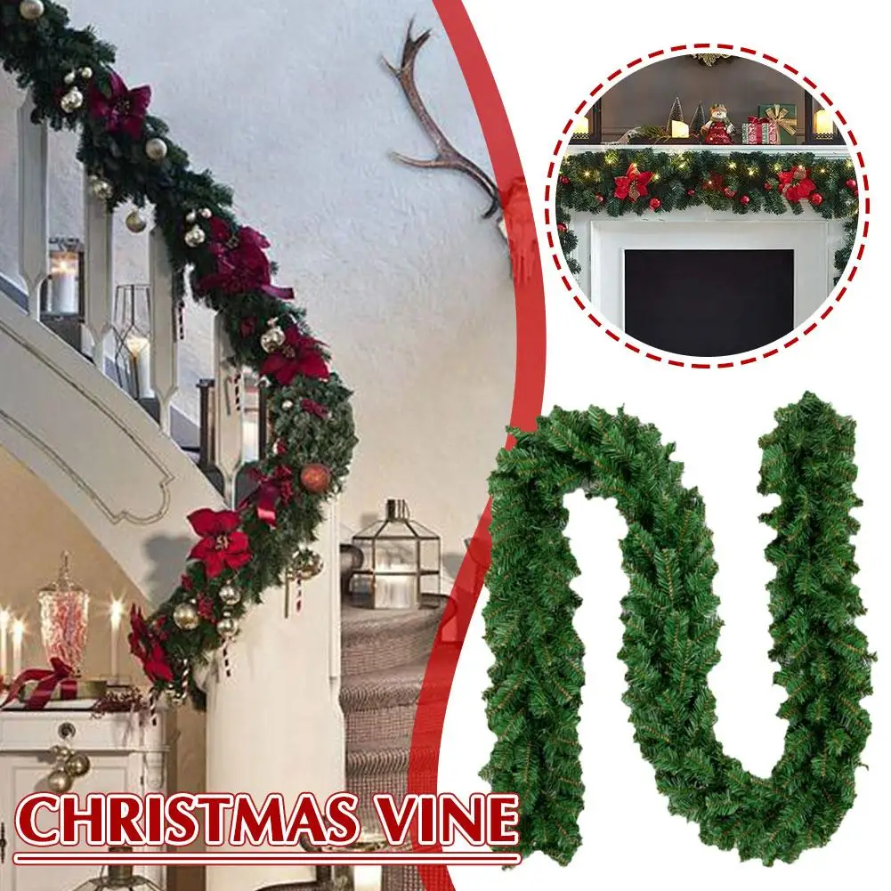 Christmas Vine Green Garland With Lights Pine Tree Window Rattan Christmas Branch DIY Hanging Ornament Decoration Mall Shop B4R7