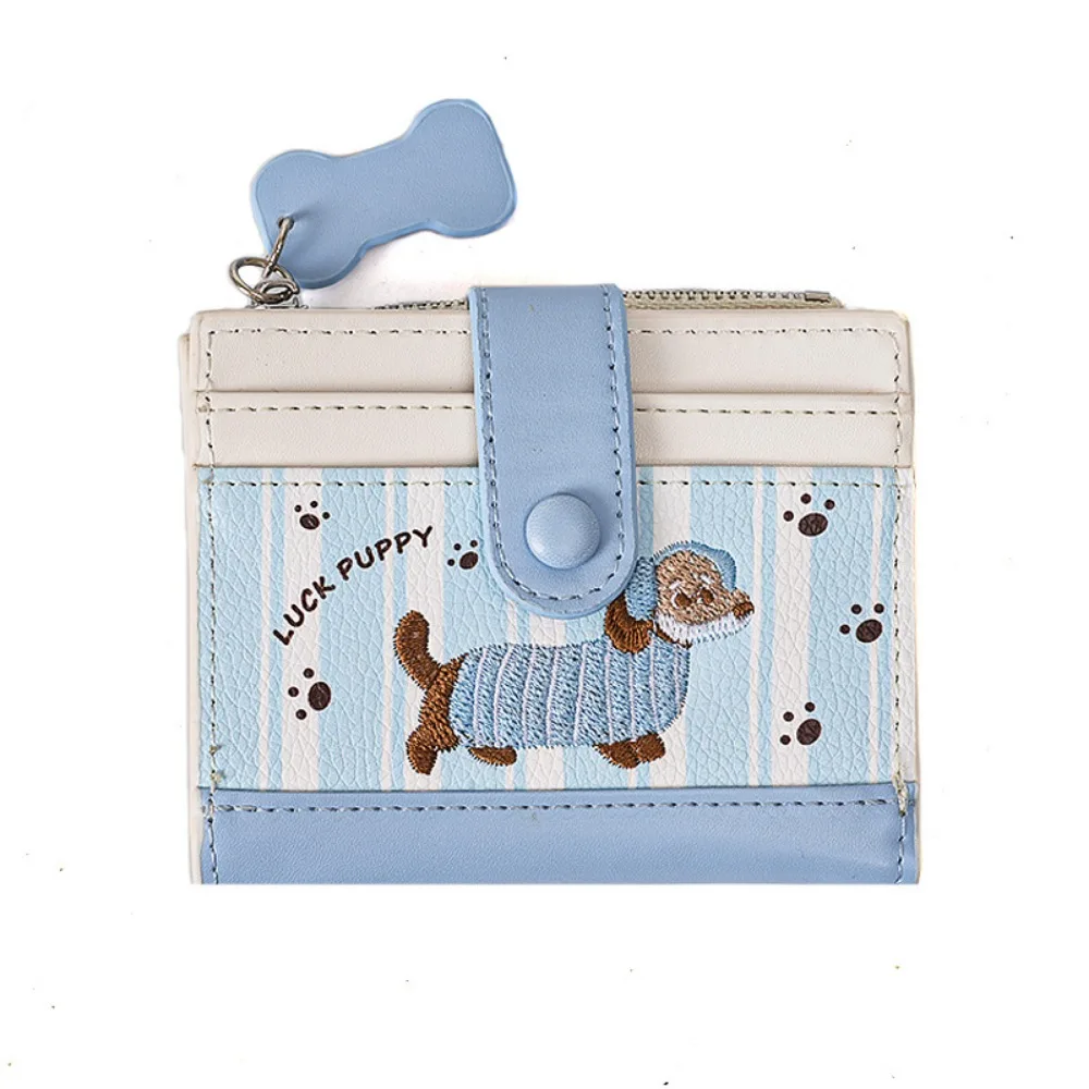 

Elegant Dopamine Color Dachshund Embroidery Coin Purse Zipper Pouch Cartoon Pu Wallet Ins Card Bag Small Item Bag Travel