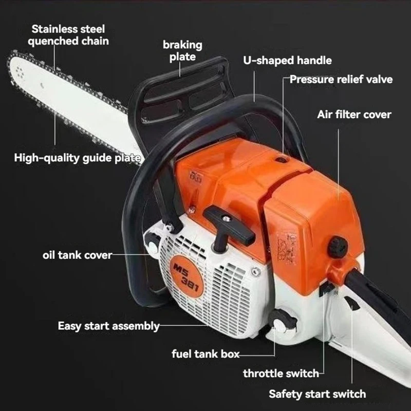 72cc 2 Stroke Power Chainsaw 3.6KW Wood Cutting Machine With Guide Bar And Chain For Forest Logging Orchard Tree Cutting