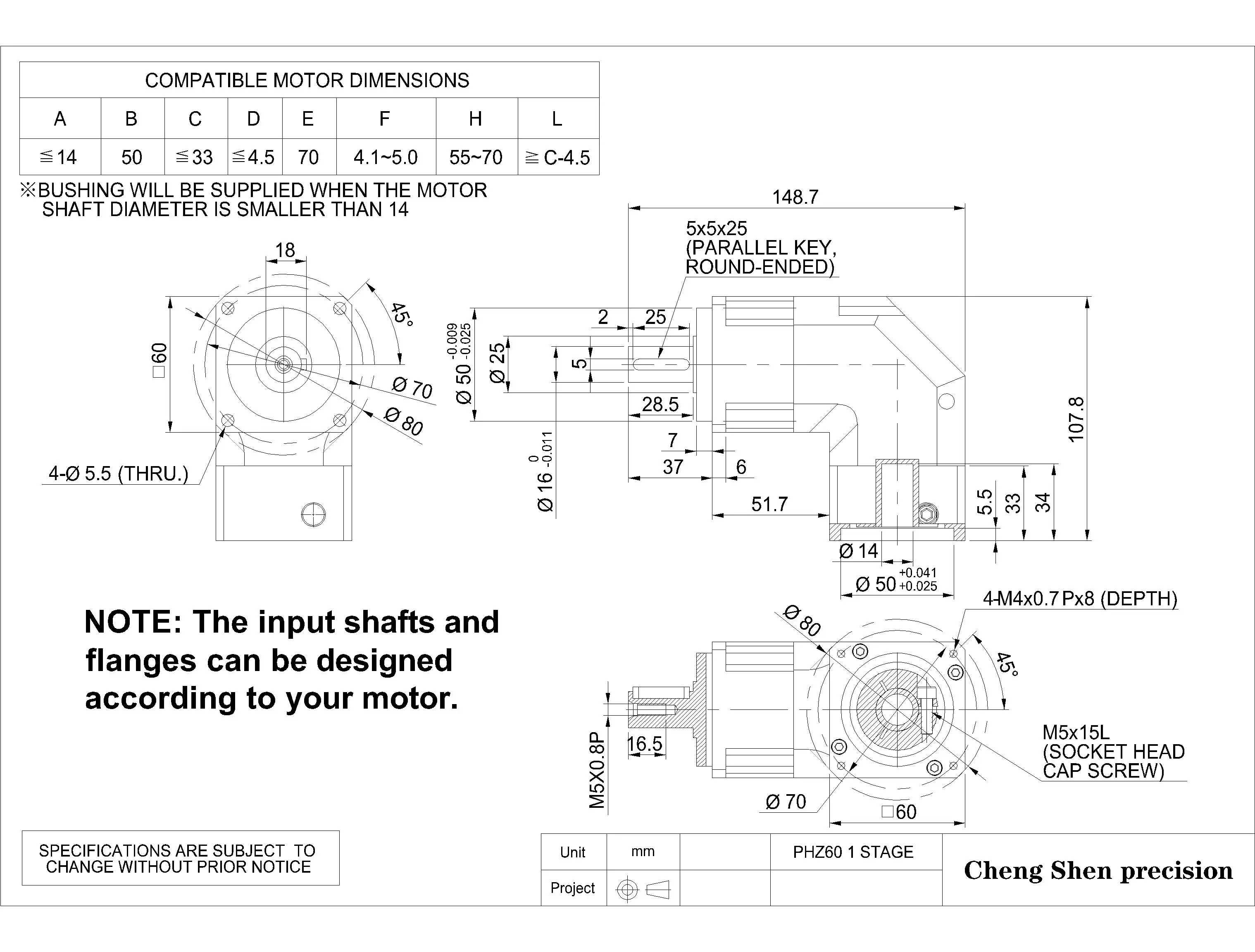 Flanged planetary gearbox, PHY64  planetary reducer Maintenance-free, low noise