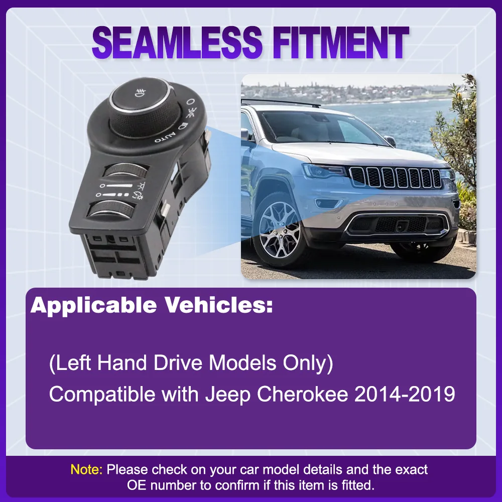 Car Headlight Fog Lamp Control Switch with AUTO for Jeep Cherokee 2014 2015 2016 2017 2018 2019 68154356AB 68154356AA