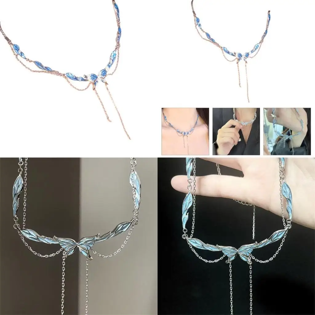 

31BB Elegant Short Necklace Featuring Butterfly Modern Neck Jewelry Fashion Neck Chain Suitable for Women Matching Outfit