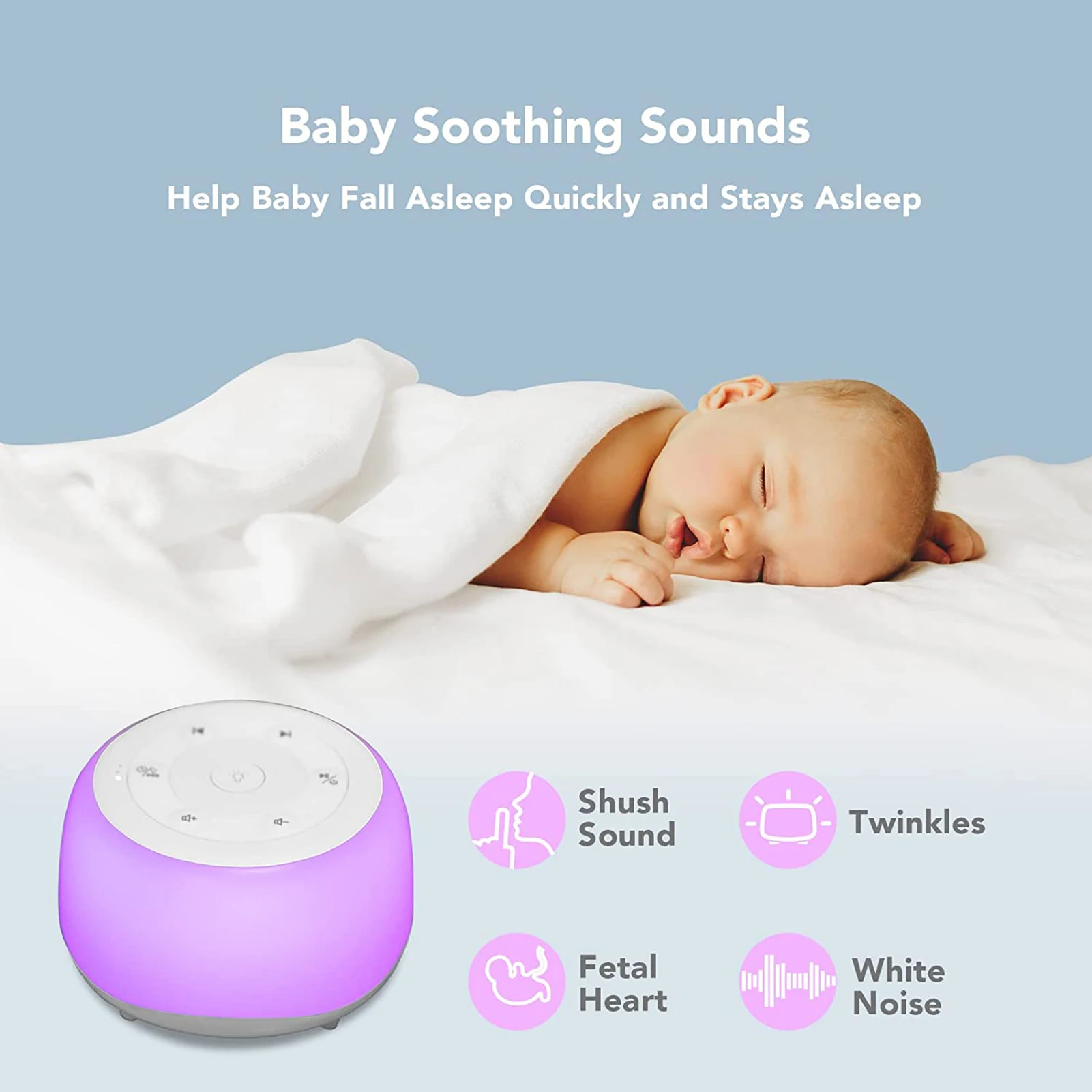 Desktop White Noise Machine Sleep Sound Machine Sleeping & Relaxation for Baby Sleep Soother with 7 Colors Night Lights