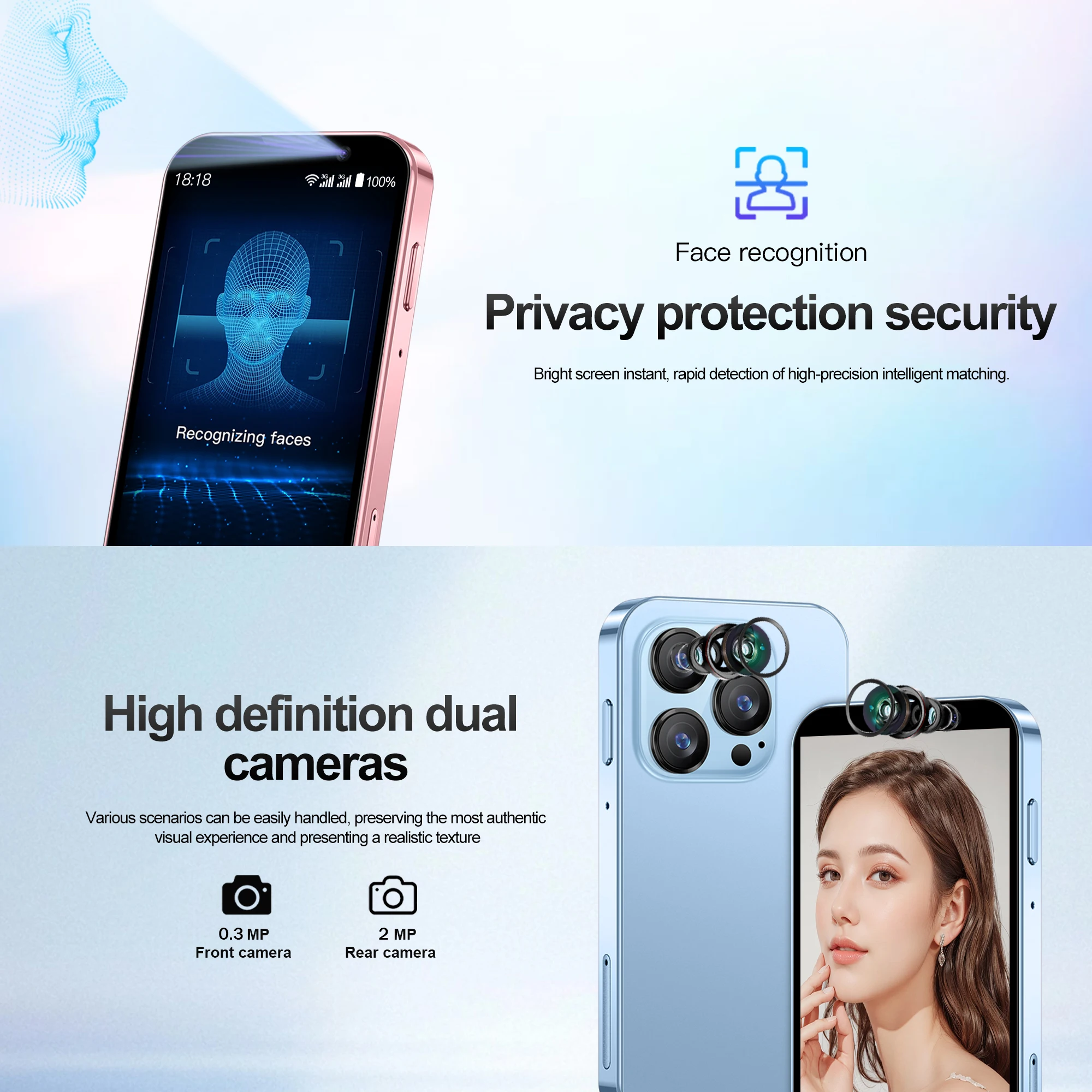 SERVO Mini Smartphone ,3.0'' HD Display, Android 9.0 Mobile Phone 2GB+16GB Face Unlock 3G Cellular GPS, Small Size Smart Phones