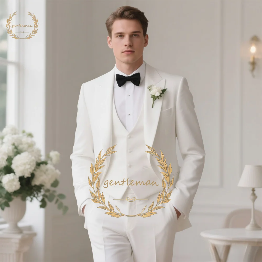 

Elegant Ivory 3PC Suit Set for Bridegroom Ceremony Tailored Fit Jacket Waistcoat Trousers Premium Wedding Attire