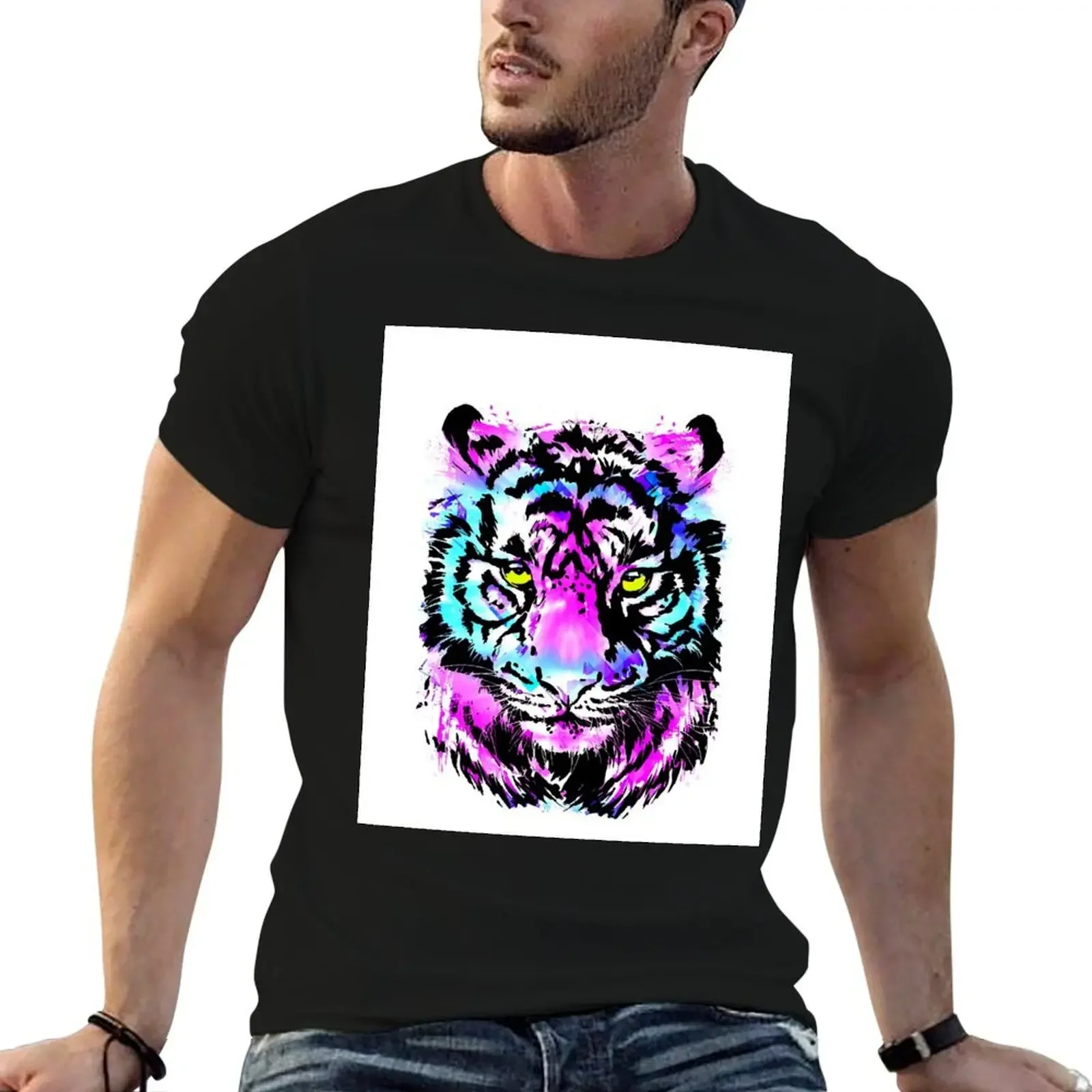 

Neon Pink Tiger Head T-Shirt customs essential t shirt funny t shirts men