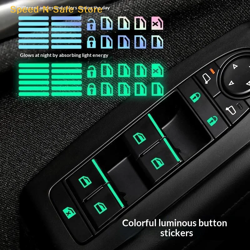 1/3/5Sheets 18pcs Car Window Control Button Luminous Stickers Glow In The Dark Waterproof Auto Interior Decals