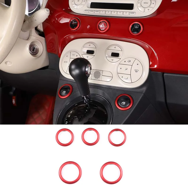 Aluminum Alloy Car Center Console Double Flash Glass Lift Button Decorative Ring For Fiat 500 2010-2022 Interior Accessories