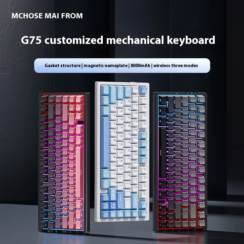 MCHOSE G75 Pro Mechanical Keyboard Wireless 3Mode Gasket Structure Pbt Side Engraved Keycaps Hot Plug Rgb Custom Gaming Keyboard