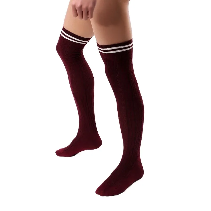 Herren Gestrickte Lange Kniestrümpfe Sexy Dehnbare Overknee-Strümpfe für Unterwäsche Gestreifte Fußballsocken