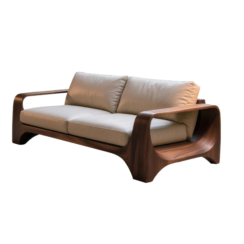 Medieval solid wood sofa black walnut living room home straight row three people