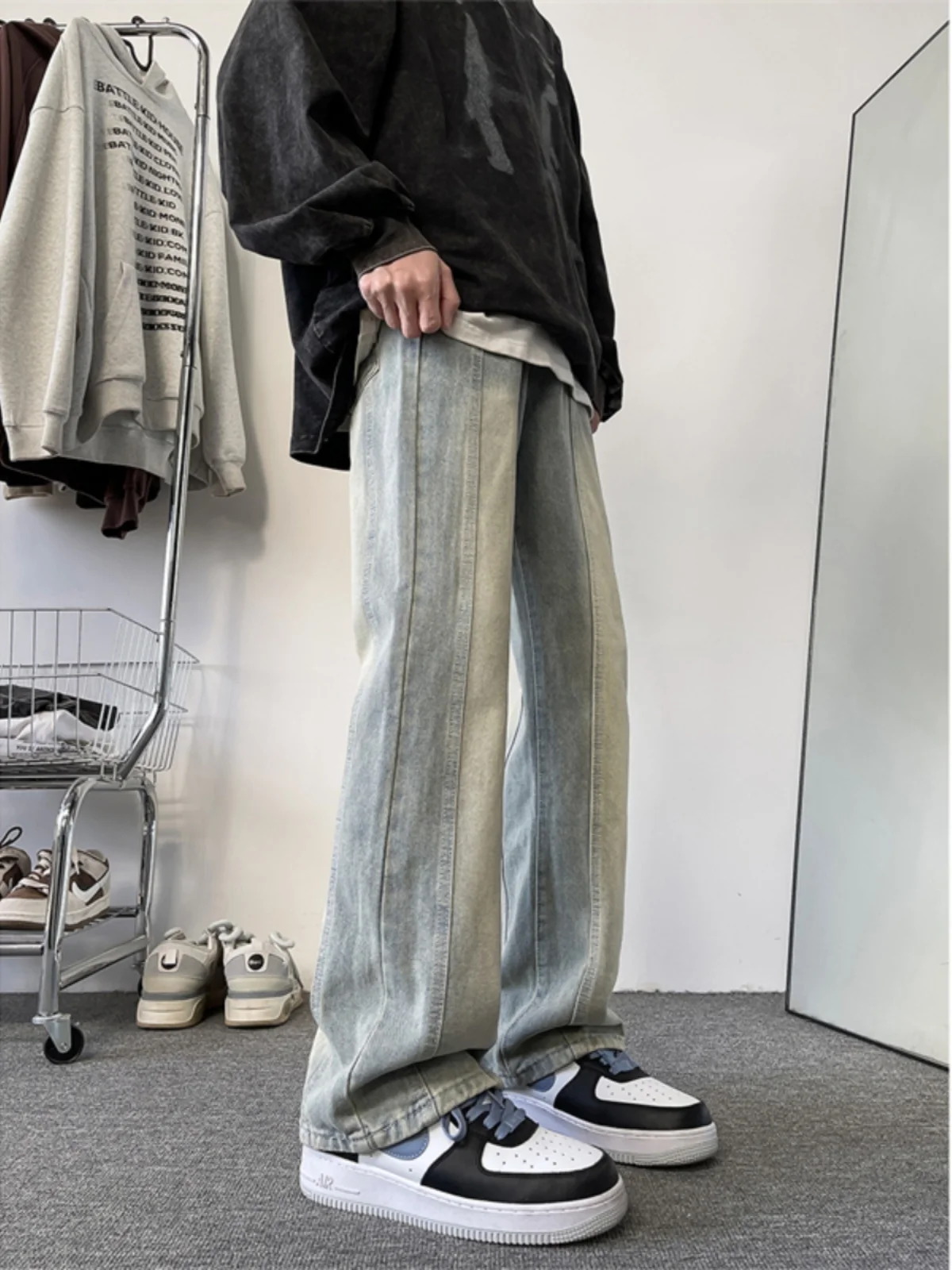 

American Retro Men's Jeans Casual Straight Leg Oversize Long Pants Spring Autumn Wear Resistant Micro Stretch Denim Jeans