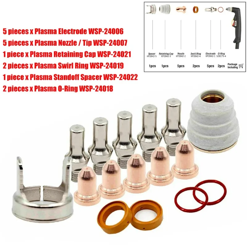 Plasma Nozzle Electrode Tip LC25 Nozzle Tit WSP-24022 Whirl Pool Ring 16pcs Cap Electrodem Gasket Cutting Machine