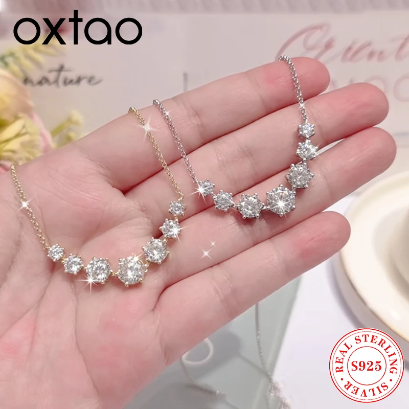 

Ожерелье с улыбкой из муассанита для женщин, свадебные украшения с сертифицированным стерлингового серебра 925 пробы, белое золото 18 карат, ожерелье с 7 камнями