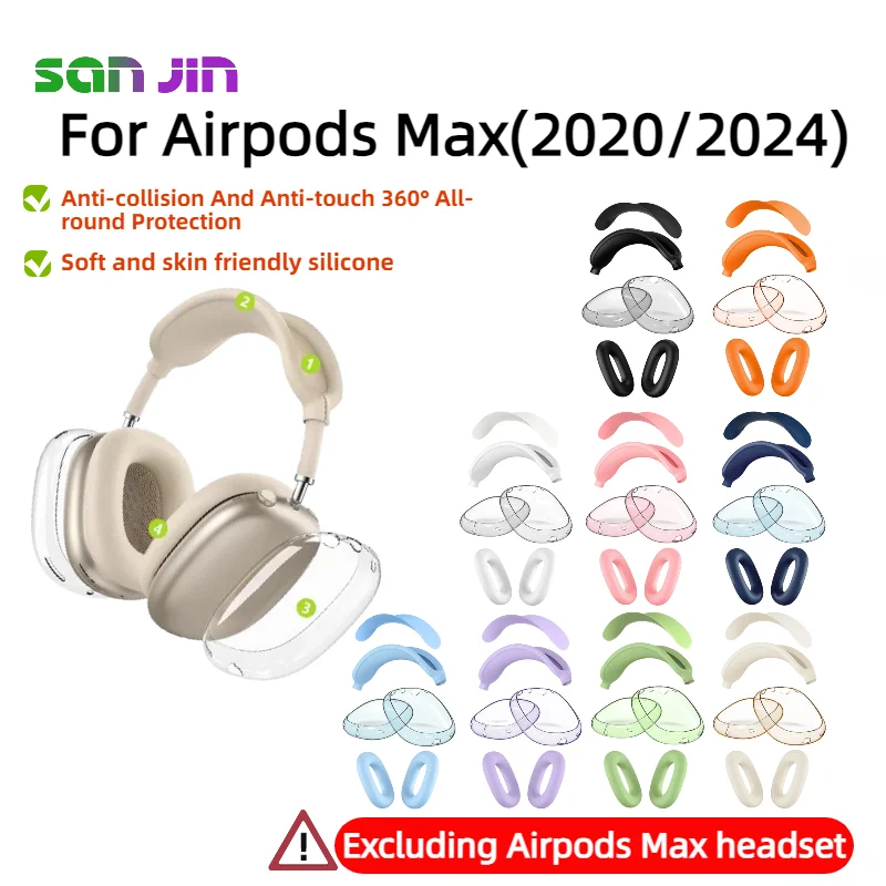 Pour AirPods Max 4 en 1 Silicone + TPU housse transparente antichoc oreillettes oreillettes bandeau couverture coussin d'oreille/protecteur d'oreille