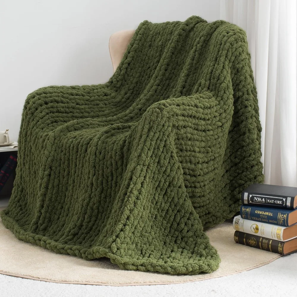 

Thick Woven Blanket, 60 “x80”, 100% Handmade with Soft Chenille Yarn, Large Rope Knot Hook, Hand Woven Blanket