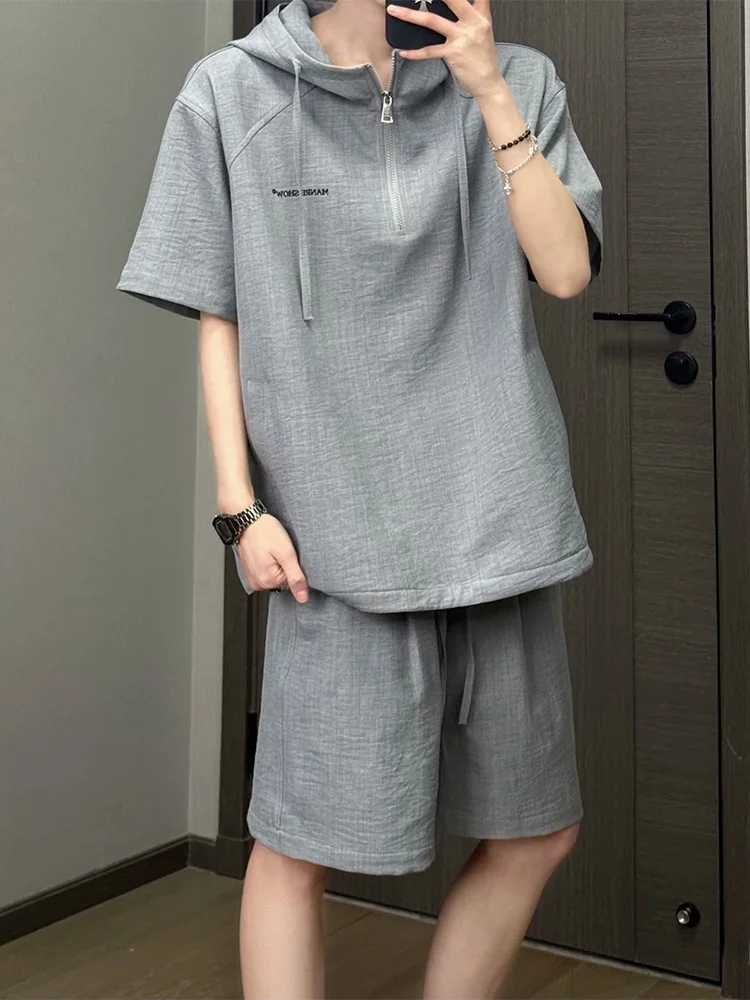 lightweight-breathable-men's-summer-sportswear-set-hooded-short-sleeve-shorts-quick-dry-casual-loose-fit-blue-grey-ensemble