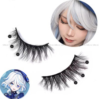 Game Genshin Impact Cosplay Furina Cosplay Eyelashes Accessories Fontaine Focalors Eyelashes With 3 Rhinestones For Halloween