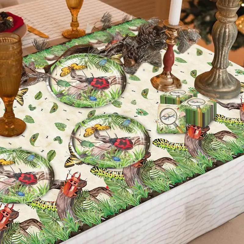 Nature Themed Parties Supplies 81-Piece Tableware Set Animal Creatures Decorations Fun Plate Cup Napkins Parties Tablecloth