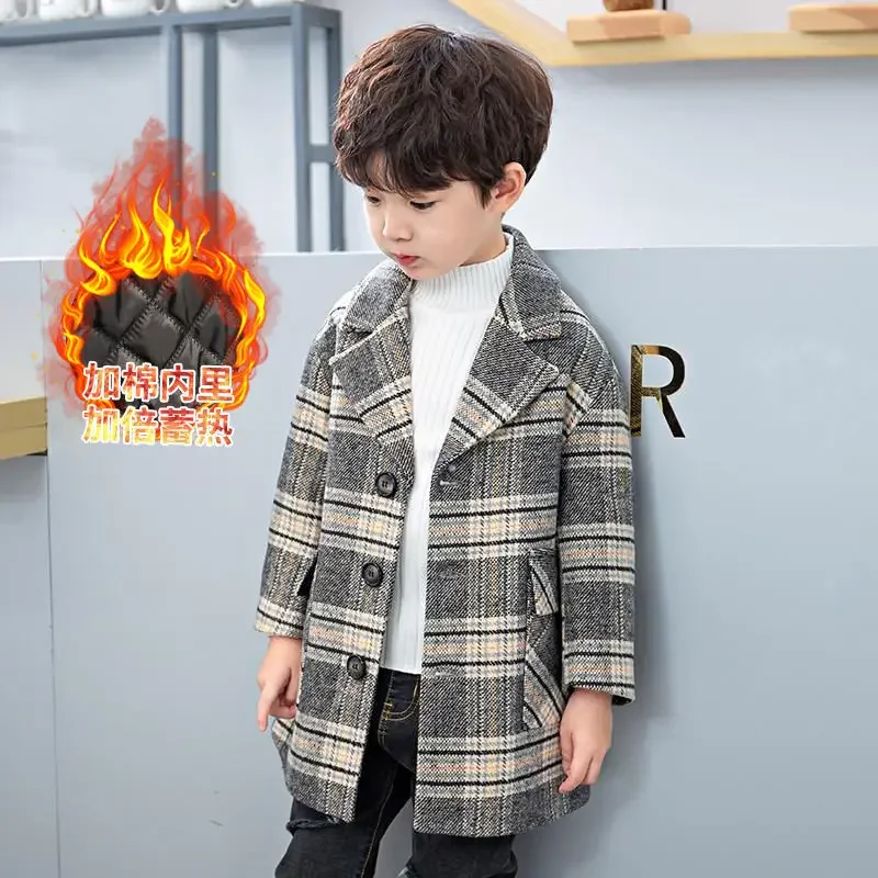 Boy\'S Tweed Coat Foreign Style Wool Coat Winter 2022 Autumn And Winter New Small Suit Children\'S Clothes Children\'S Baby