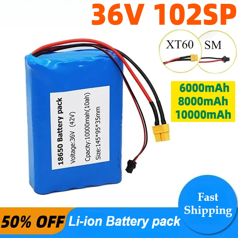 

18650 Rechargeable Li-ion Battery 10S2P 36V 6000mAh 8000mAh 10000mAh Battery Pack XT60 for Electric Scooter
