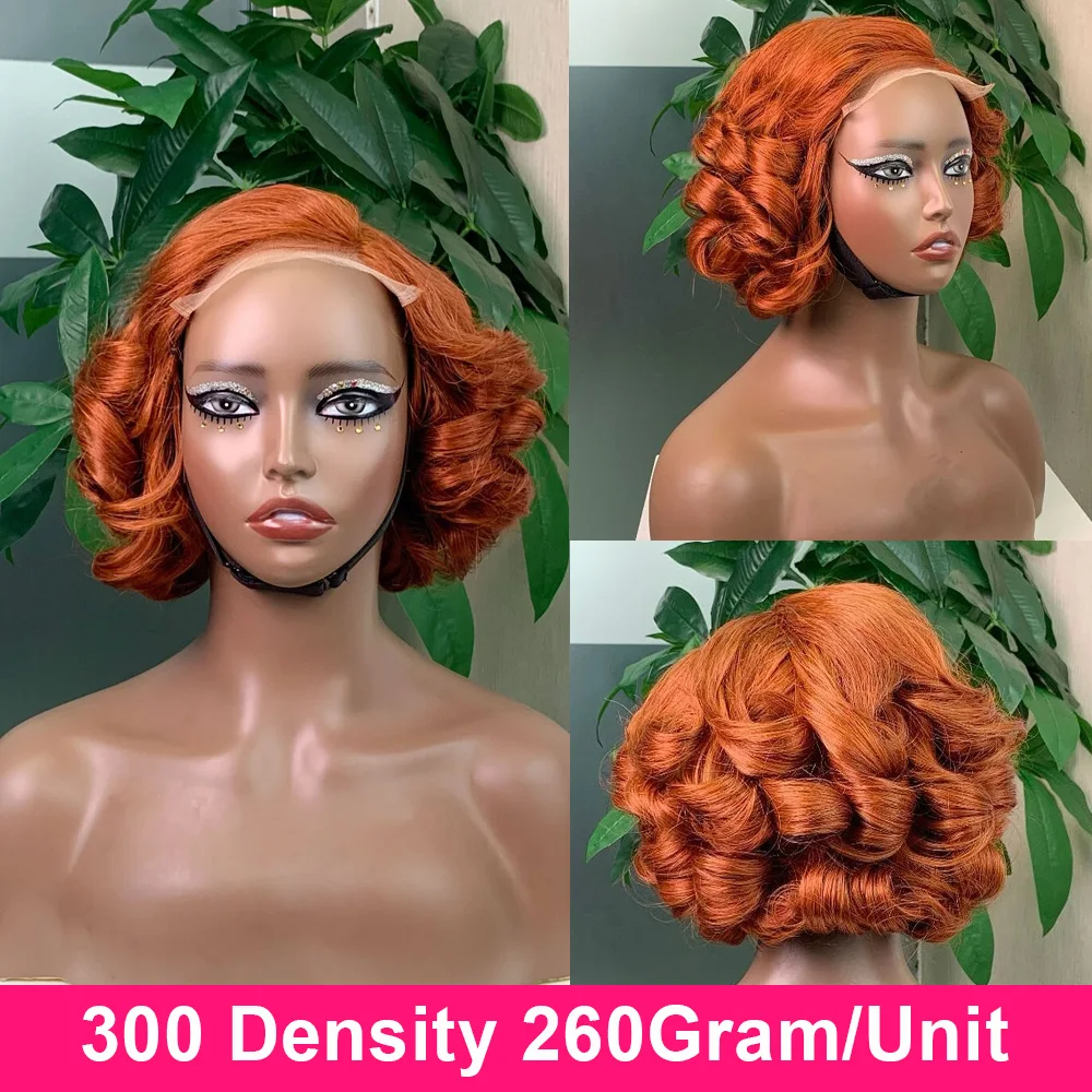 

100% Raw Indian Virgin Hair Bouncy Wave 4x4 HD Lace Closure Wigs OmbreGinger Orange Wear and Go Ombre Bouncy Curly Glueless Wigs