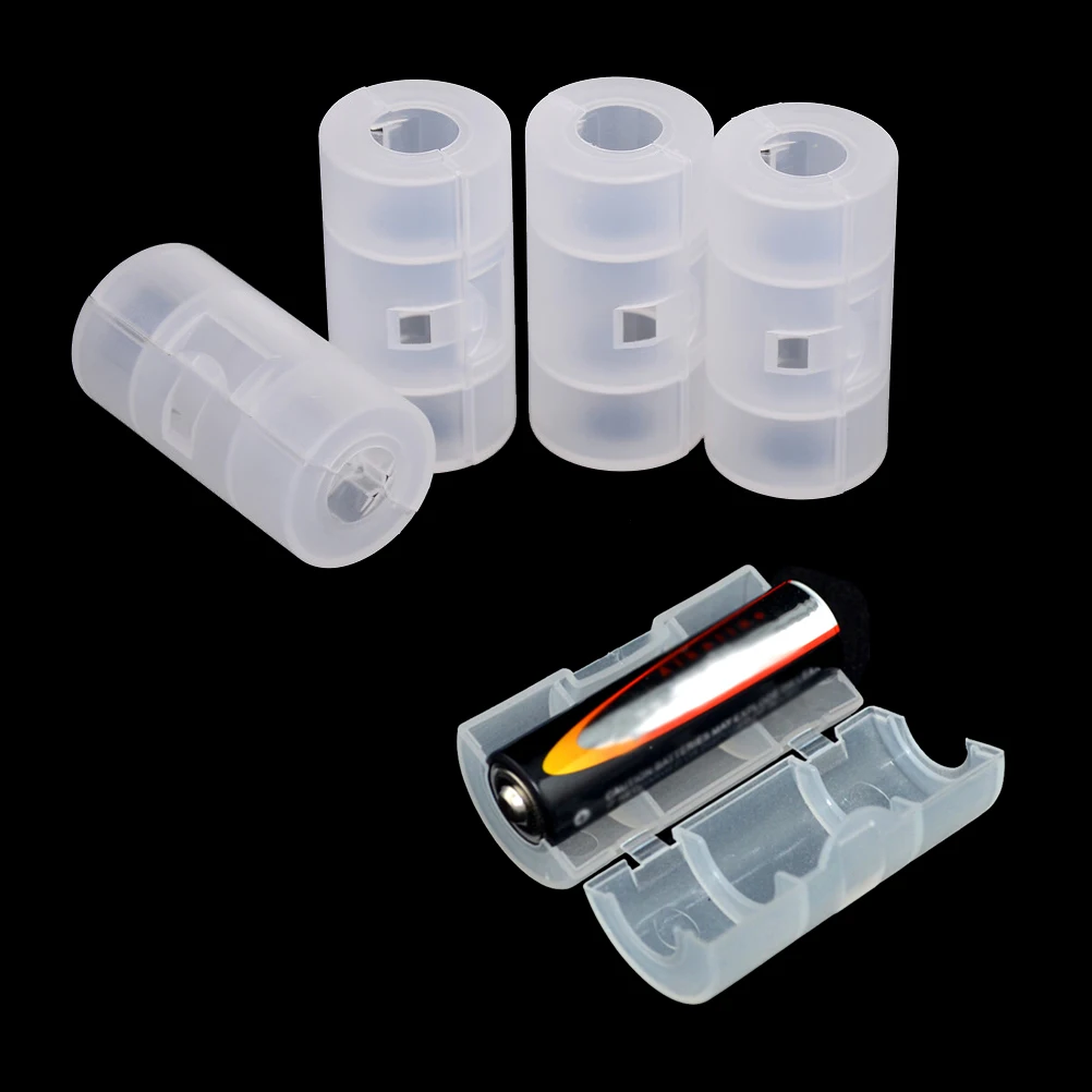 4PCS AA to C Size Cell Battery Converter Adaptor Holder Case Switcher Portable Translucent Battery Conversion Cartridge