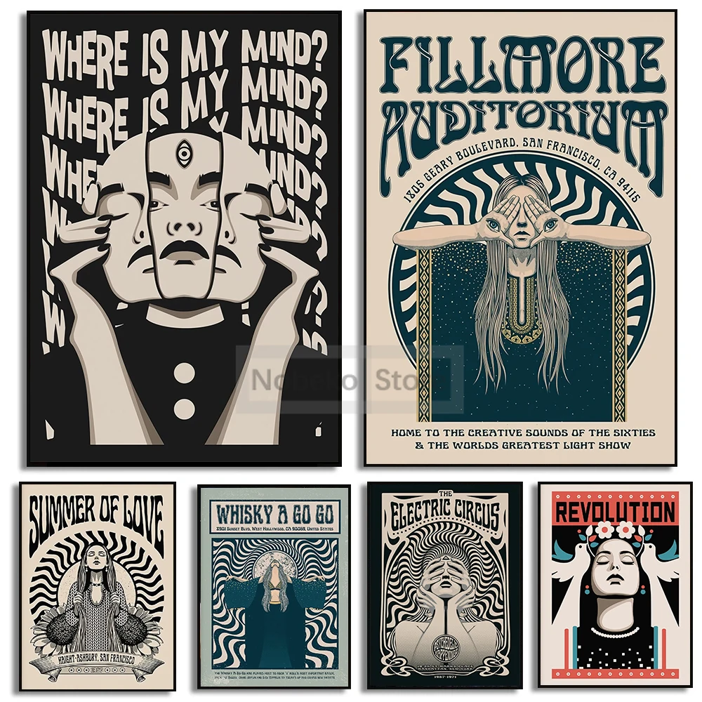 Psychedelic Electronic Rock Music Posters Hippie Art Prints Canvas Painting Wall Art Pictures Home Room Vintage Concert Decor