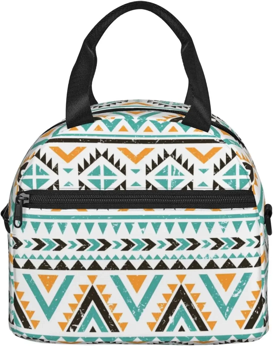 Tribal Ethnic Retro Geometry Colorful Lunch Bag Insulated with Adjustable Shoulder Strap for Women Men Reusable Lunch Cooler Bag