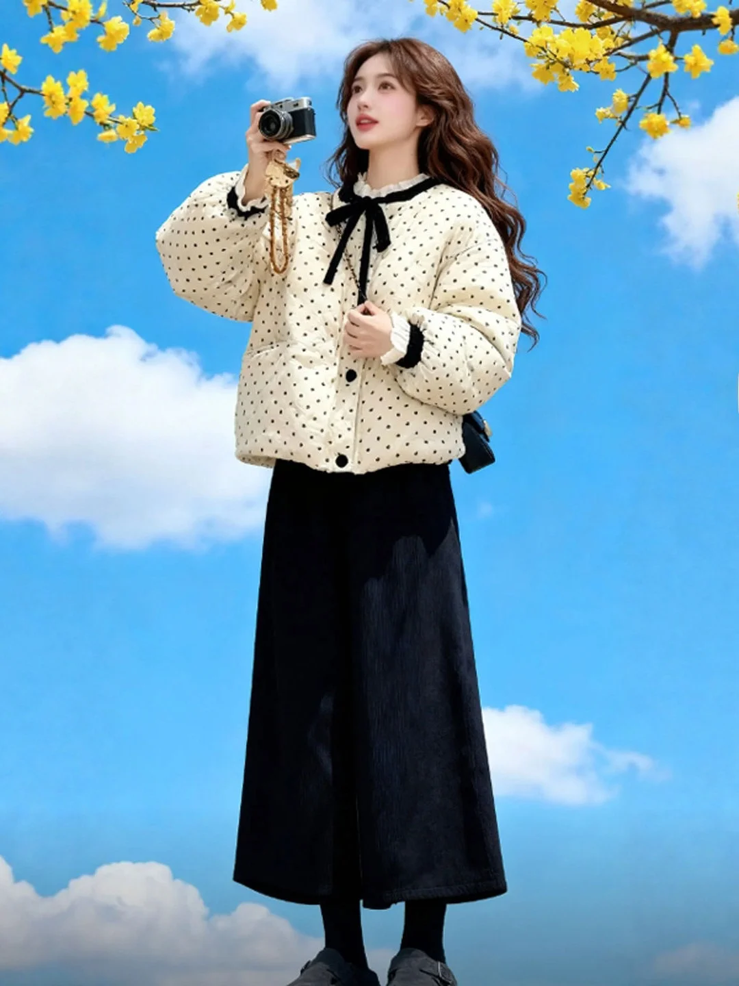 

Корейская модная короткая куртка из хлопка с нежным точечным узором для невысоких женщин, зимняя верхняя одежда, женская одежда