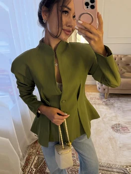 Solid Color Lace Patchwork Stand Collar Blazer Long Sleeve Single Breasted 2026 Spring Women Jacket Trendy Chic Lady Suit Coats 6